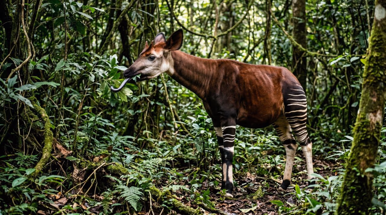 Okapi, o bicho impossível com cabeça de girafa, listra de zebra e corpo de cavalo