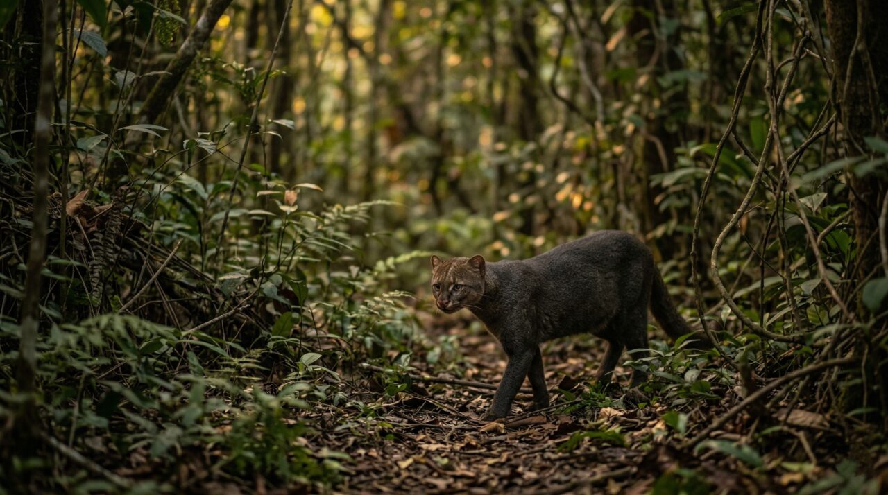 Enquanto a onça-pintada é a estrela, o jaguarundi segue na sombra e escondido na mata