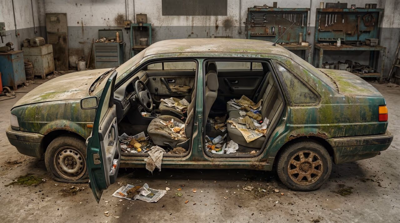 Abandonado por 15 anos, este Volkswagen Santana prova como uma limpeza extrema pode mudar um carro desacreditado