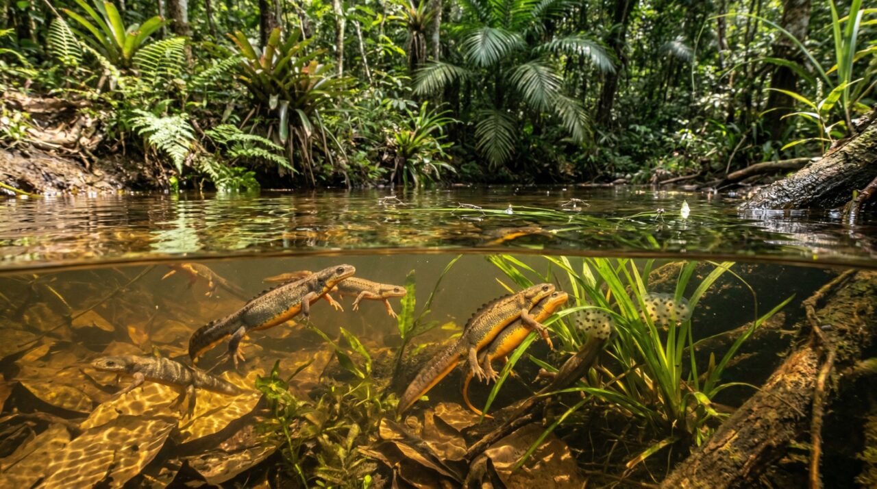 A presença desses anfíbios na água indica que o ecossistema está muito saudável