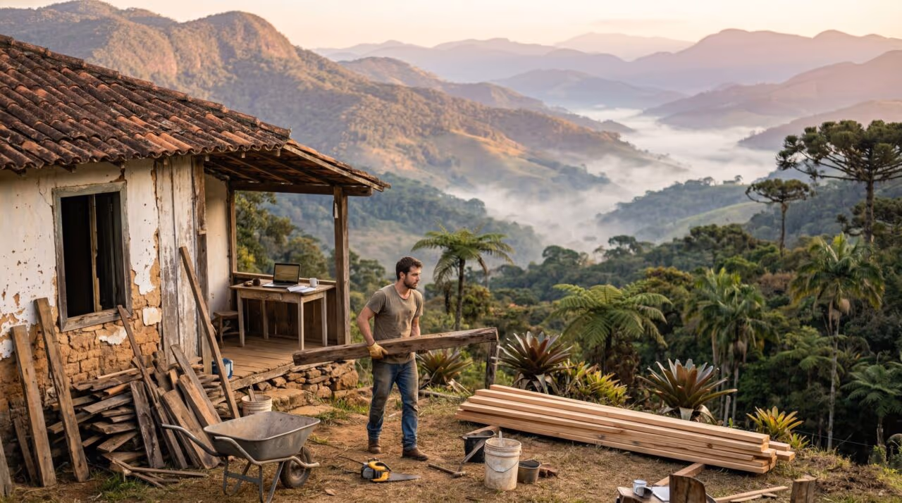 ”Cansei do escritório”: como um introvertido largou a cidade para reconstruir uma casa abandonada na montanha e encontrou a paz que você também procura