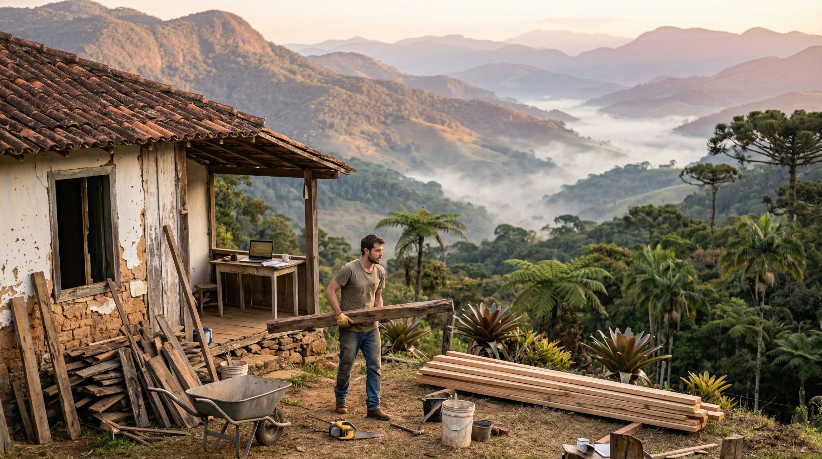 ''Cansei do escritório'': como um introvertido largou a cidade para reconstruir uma casa abandonada na montanha e encontrou a paz que você também procura