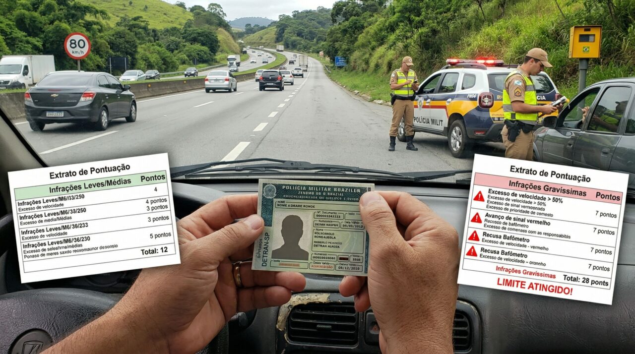 CNH suspensa por pontos: a regra das infrações gravíssimas explica por que alguns perdem com 20 e outros só com 40