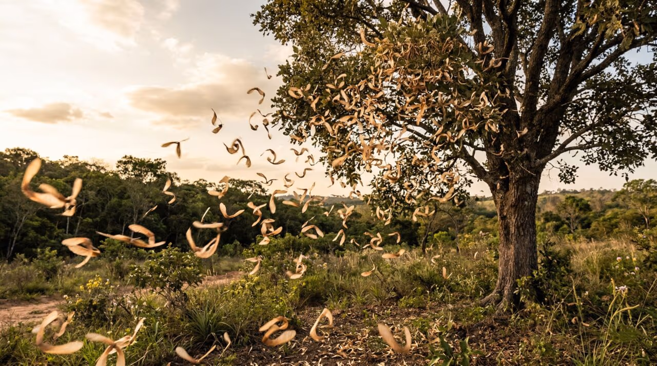 A árvore brasileira que lança centenas de sementes voadoras e monta uma das cenas mais bonitas da natureza
