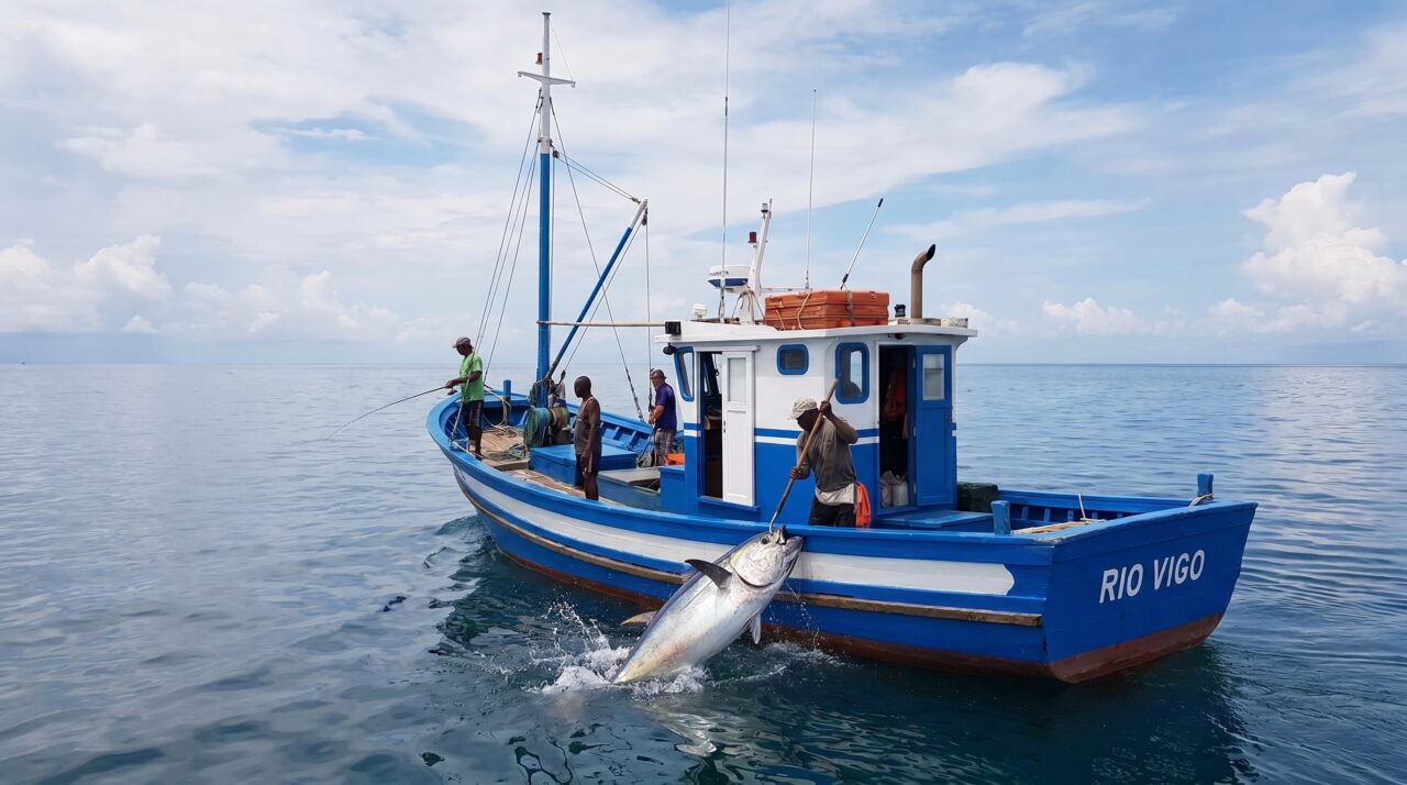 Histórico e inacreditável um barco galego pesca na área equatorial um atum de olho grande marcado há dez anos em Cabo Verde