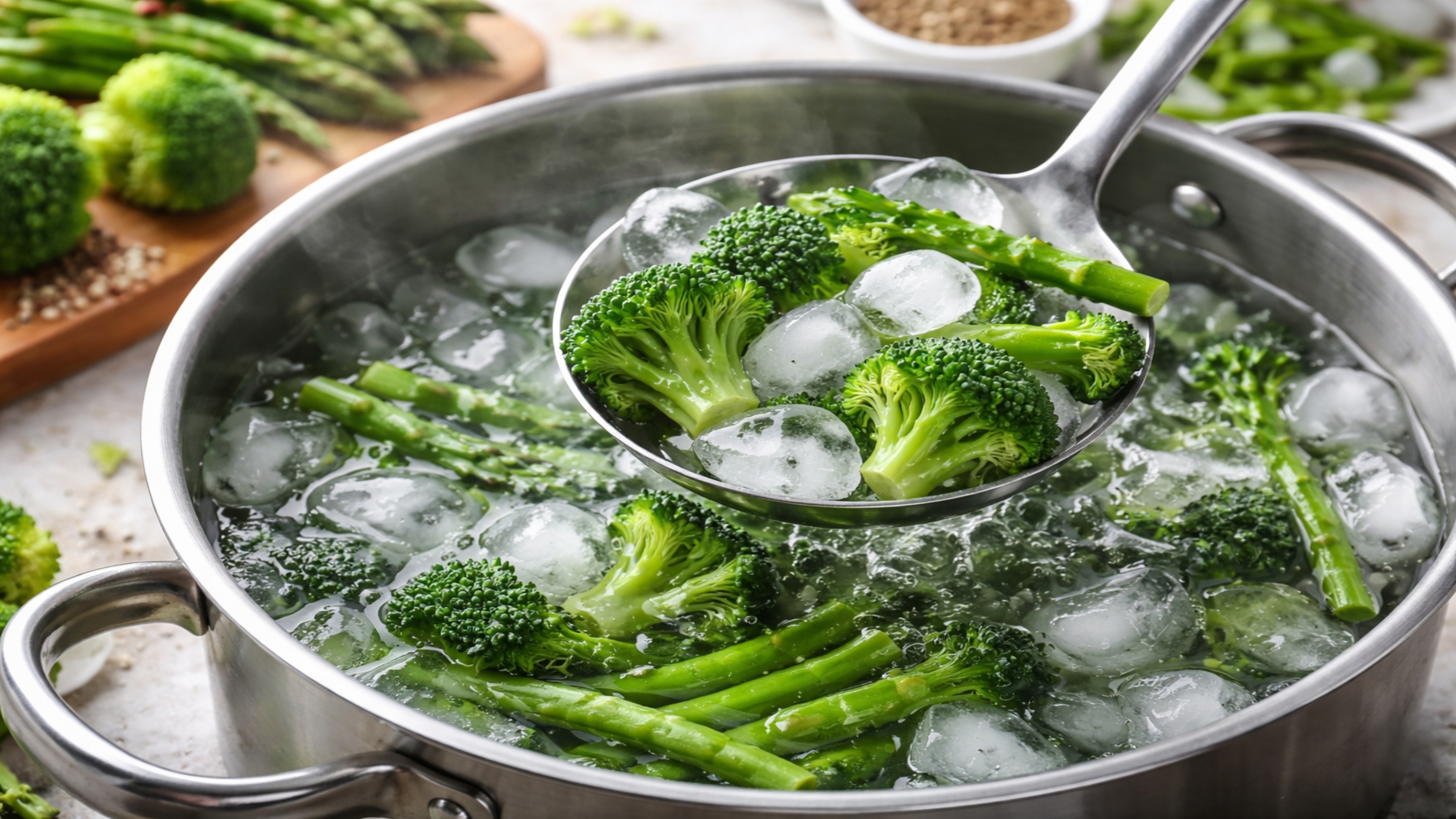 Jogar gelo na panela no final da preparação dos legumes; por que alguns chefs fazem isso?
