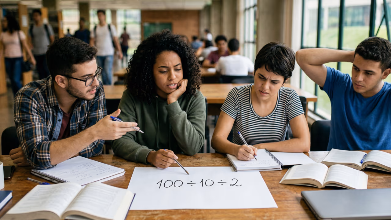 A conta 100 ÷ 10 ÷ 2 parece fácil, mas muita gente erra justamente por confiar demais