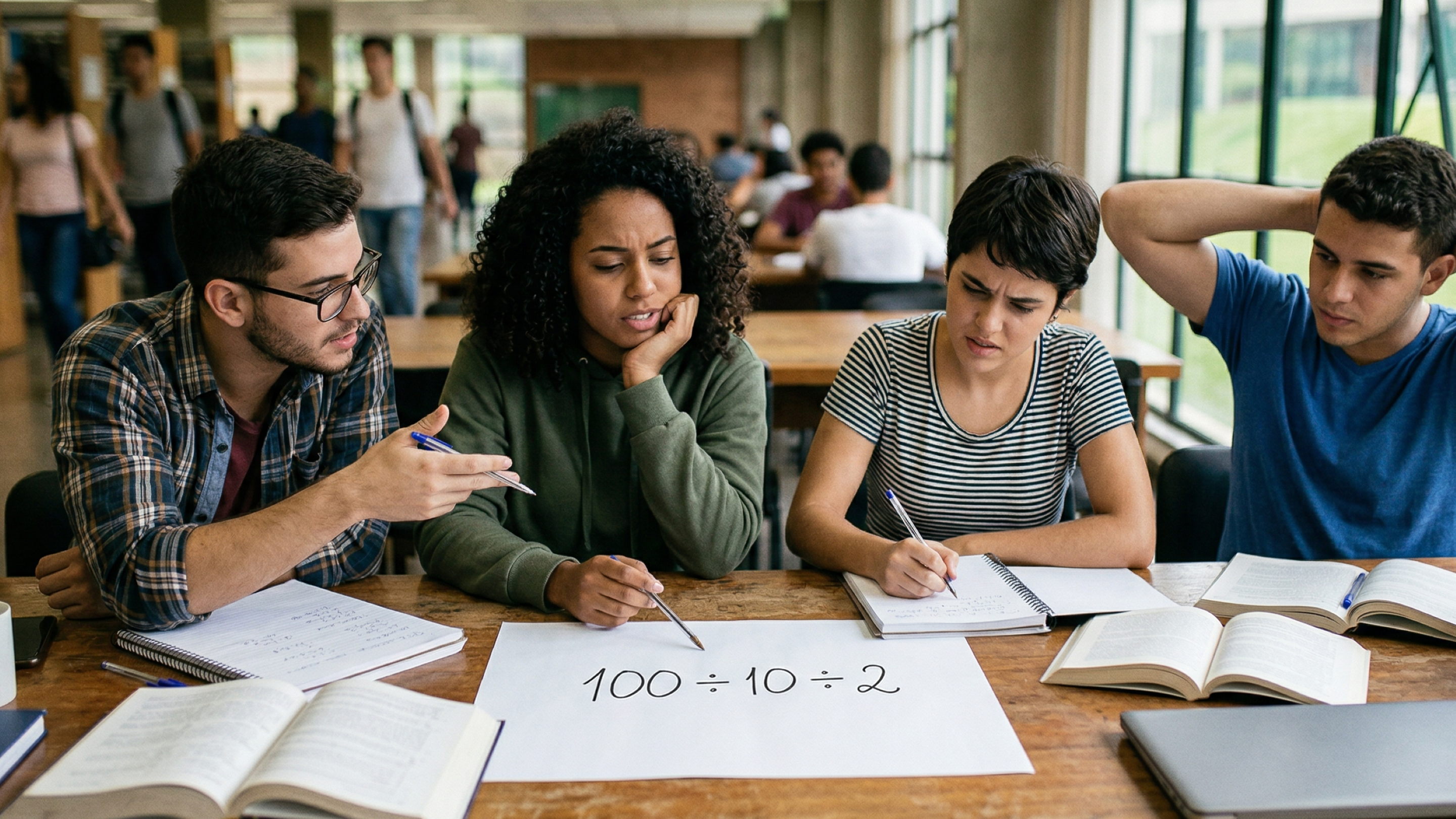 A conta 100 ÷ 10 ÷ 2 parece fácil, mas muita gente erra justamente por confiar demais