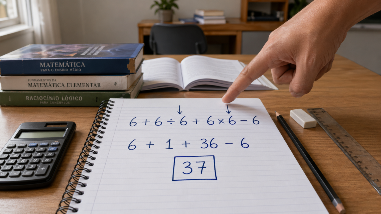 Quanto dá 6 + 6 ÷ 6 + 6 × 6 - 6? A resposta confunde quem ignora a regra básica