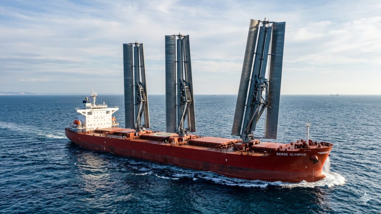 O navio gigante movido a enormes “velas robóticas” de aço que está ressuscitando a era dos ventos no oceano