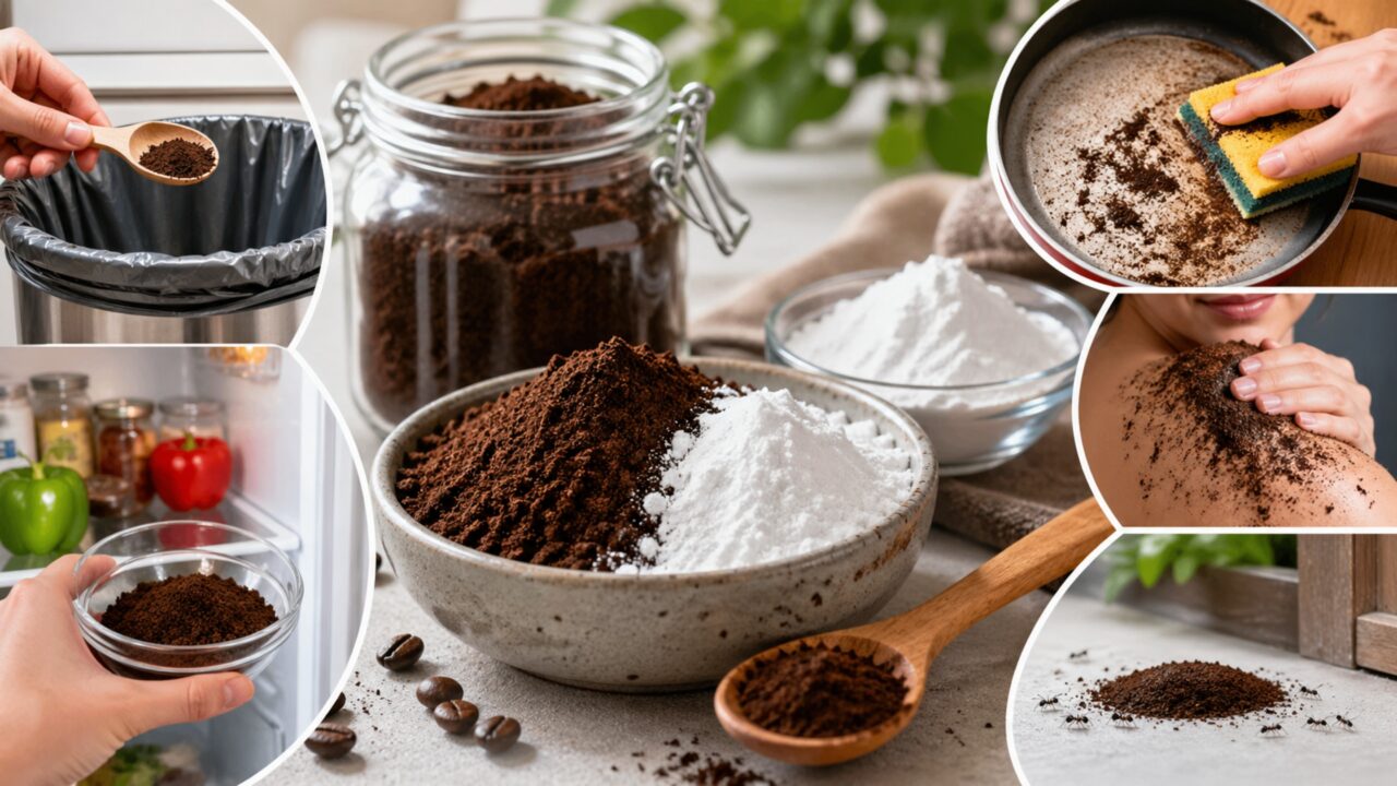 Por que é recomendado misturar café usado com bicarbonato de sódio e para que serve
