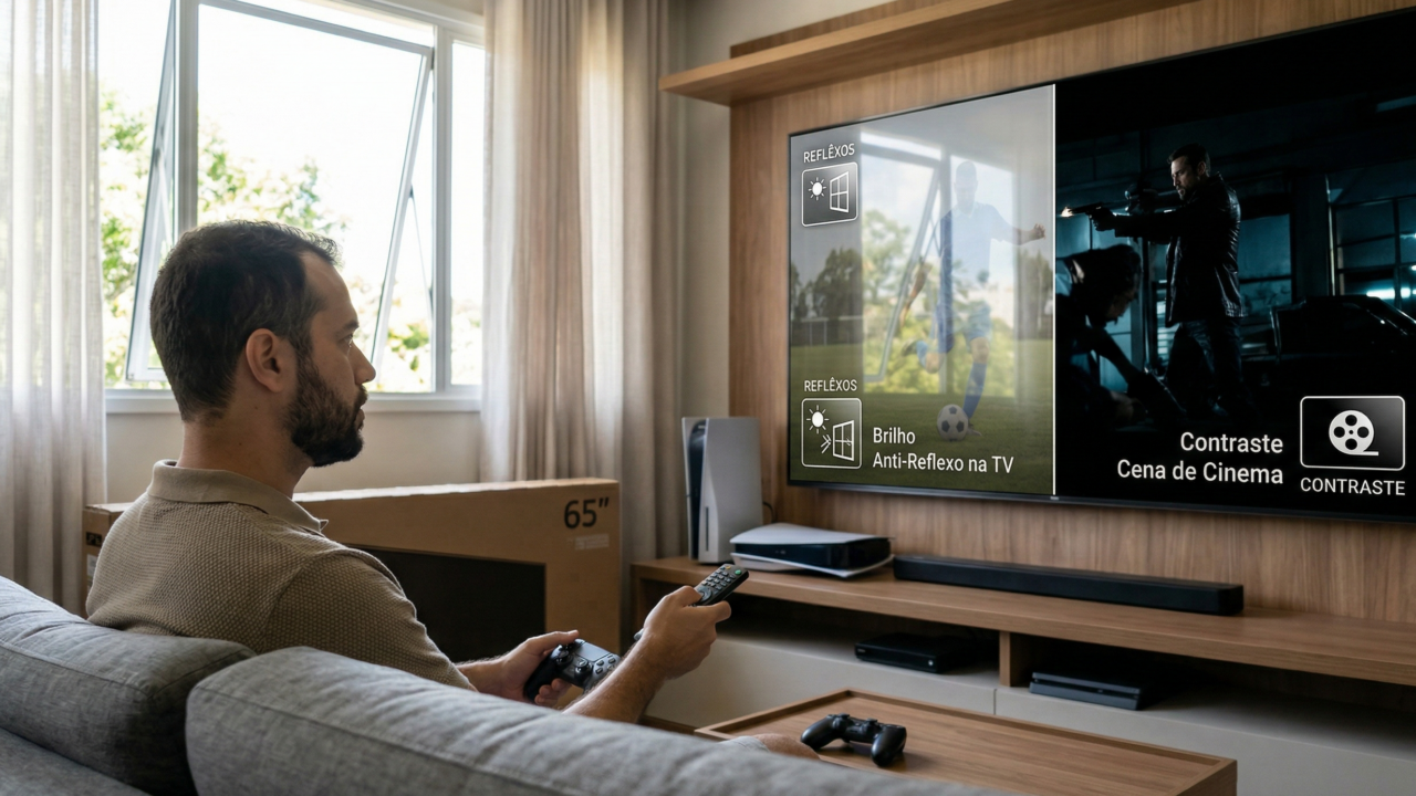 TV nova hoje não se compra só pelo tamanho: o que realmente muda a experiência de assistir e jogar