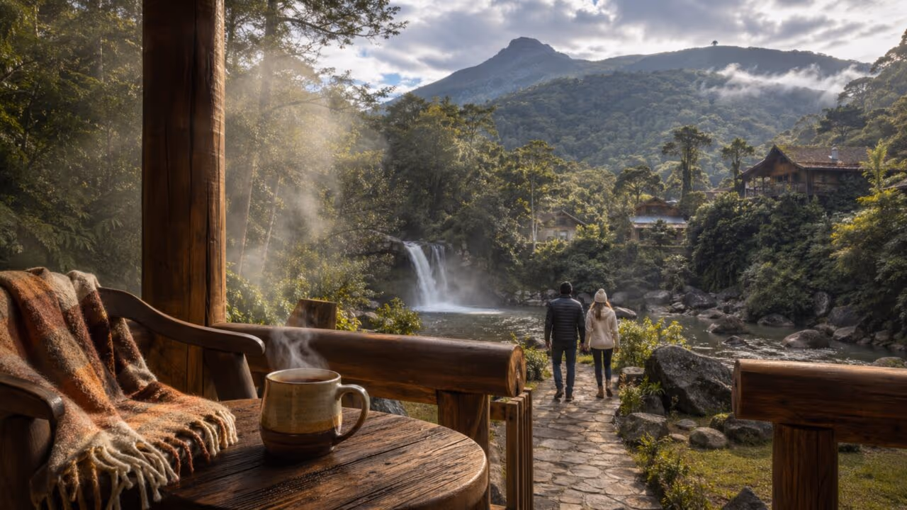 O destino de serra onde trilhas, lareiras e cachoeiras criam a viagem ideal para fugir da rotina
