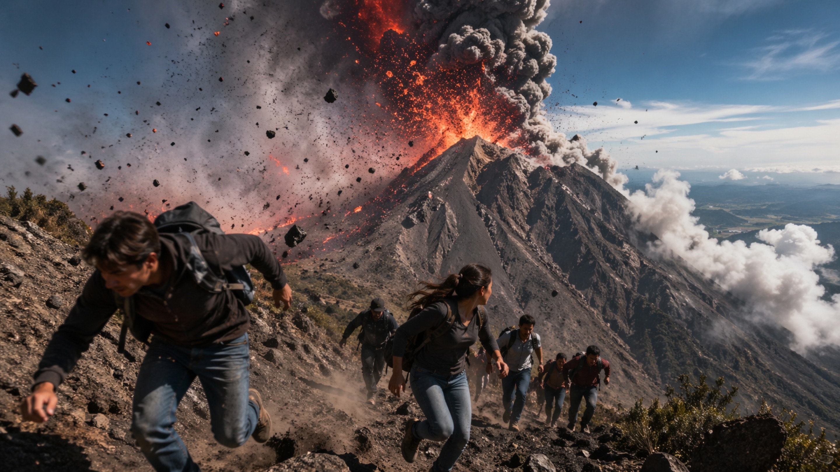 Vulcão entra em erupção e explode na cara de turistas durante escalada; eles registraram tudo com suas câmeras enquanto fugiam