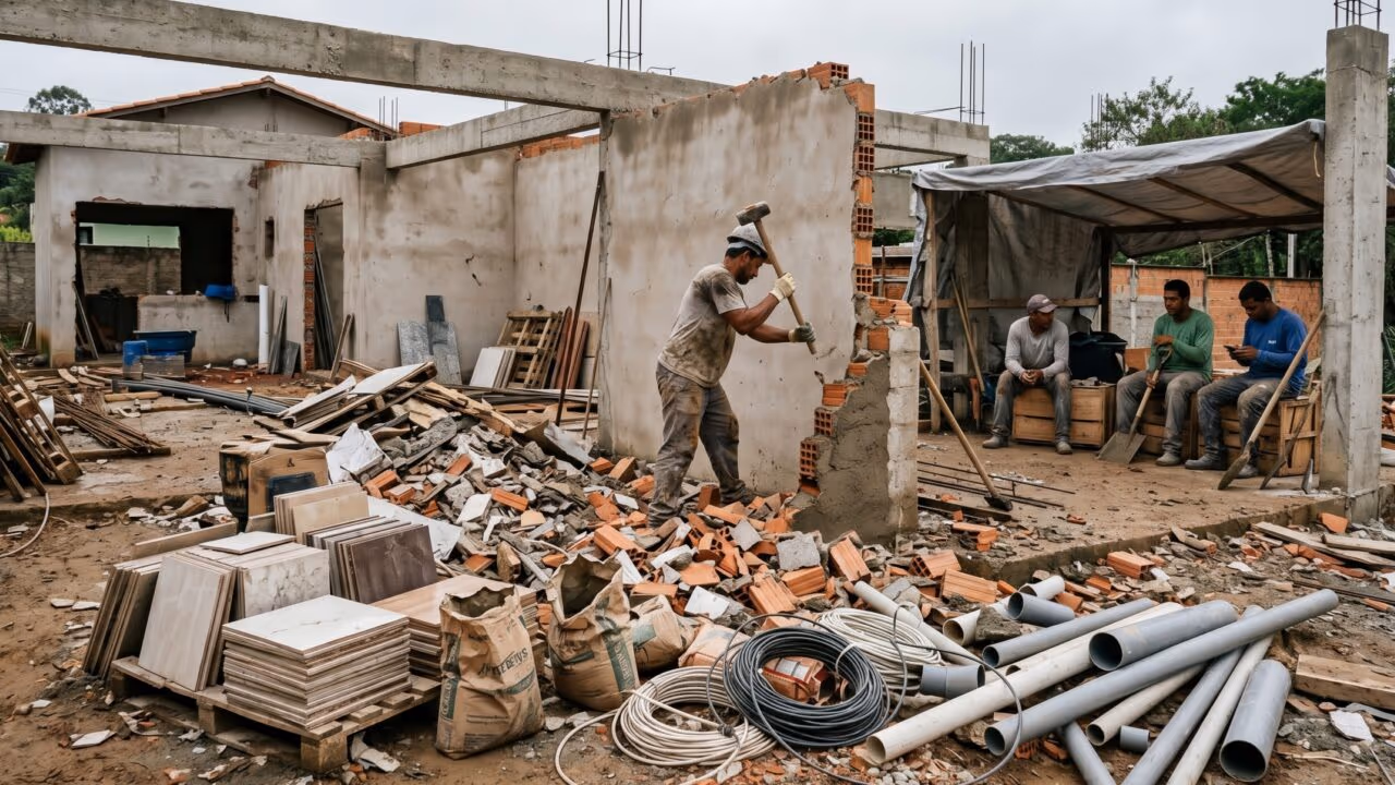 O erro que faz a obra sair mais cara sem ninguém perceber envolve retrabalho, desperdício e equipe parada