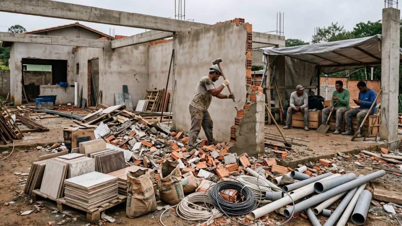 O erro que faz a obra sair mais cara sem ninguém perceber envolve retrabalho, desperdício e equipe parada