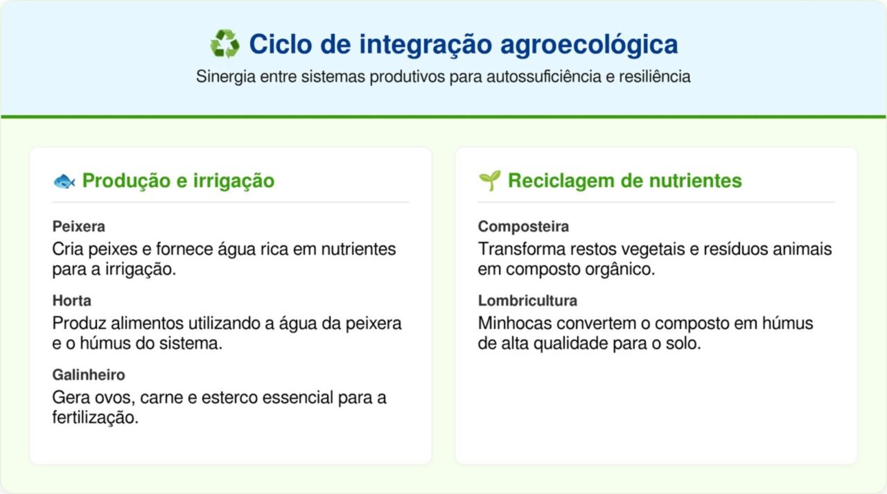 Com um investimento baixíssimo você conseguirá produzir sua própria comida com um sistema que integra peixes, galinha, horta, compostagem e minhocas