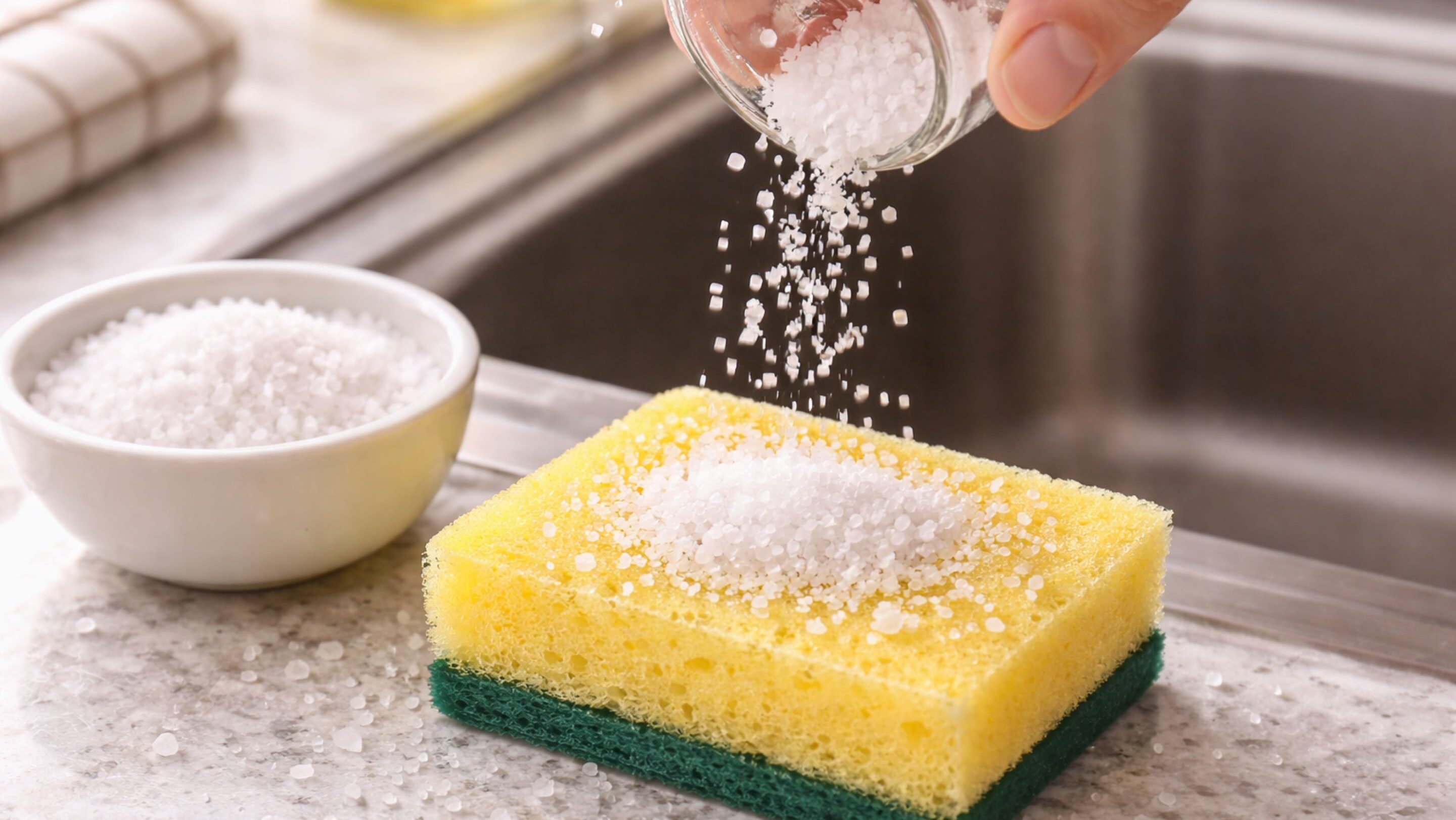 Colocar sal na esponja de cozinha, por que esse hábito simples pode ajudar na limpeza
