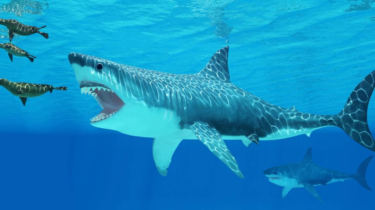 Adolescente tem contato com dente de megalodon gigante