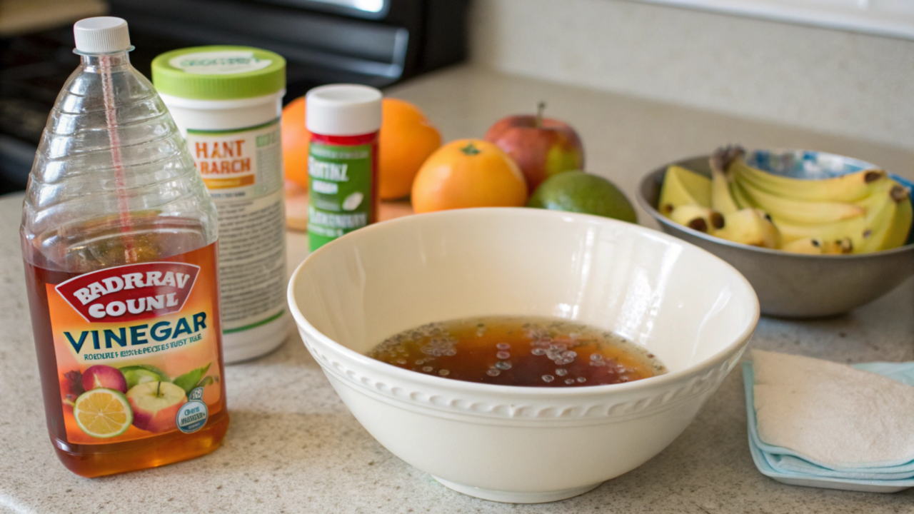 Misturinha de vinagre e detergente para eliminar moscas das frutas