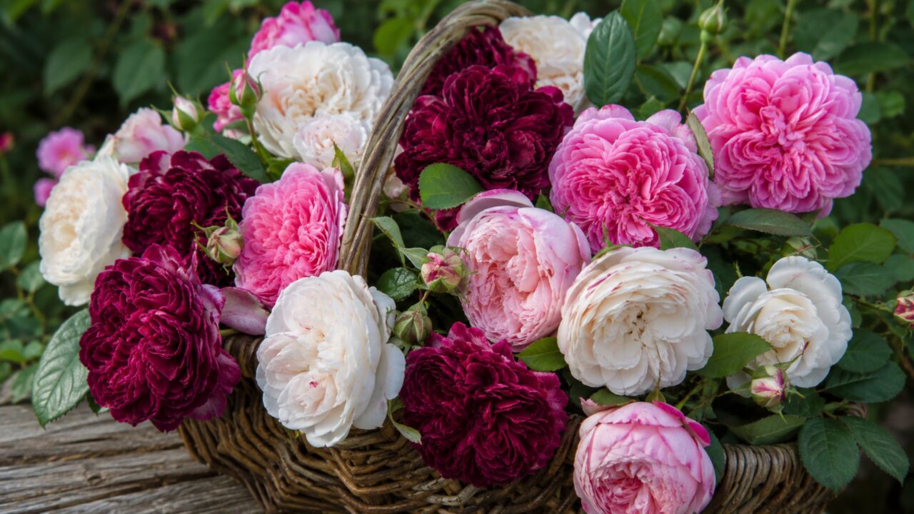 Gallica, Damask, Alba, Centifolia e Moss roses ajudam a criar um visual de jardim histórico