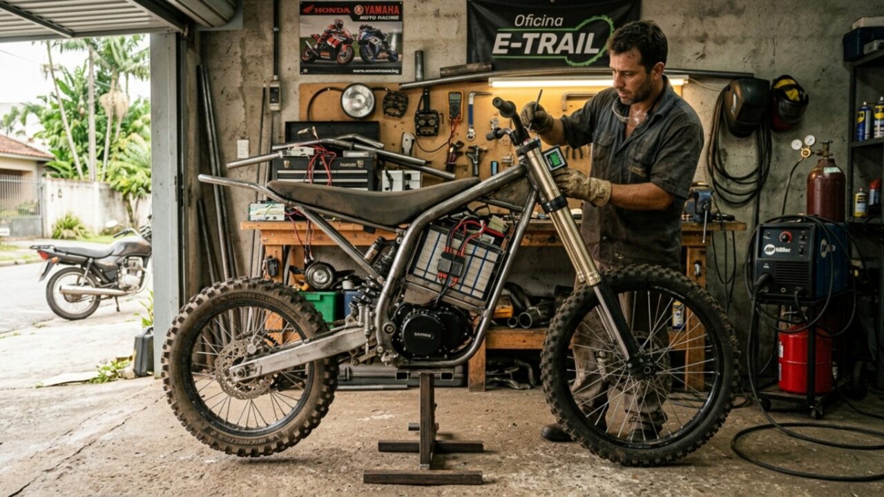 Sem dinheiro para comprar uma bike elétrica potente, brasileiro começou a fabricar a própria máquina de trilha