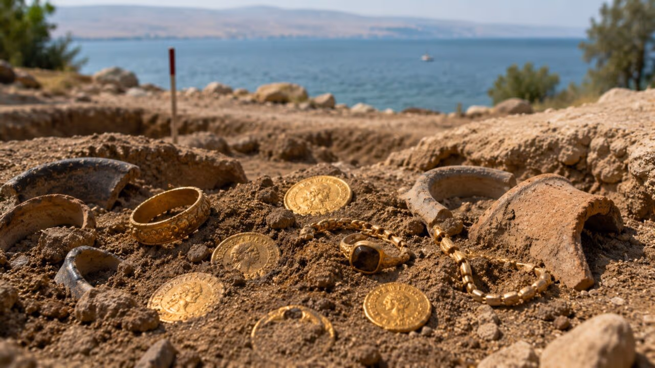 O tesouro de ouro escondido antes de uma invasão que ficou 1.400 anos enterrado perto do Mar da Galileia