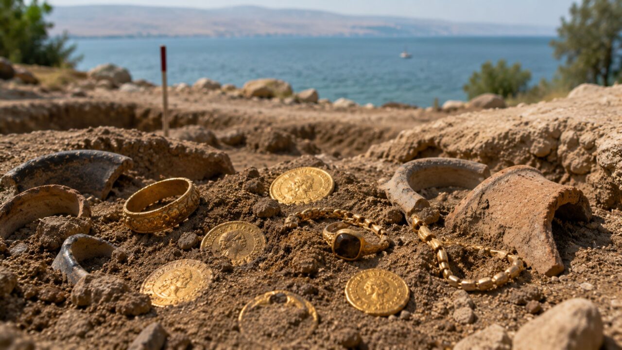 O tesouro de ouro escondido antes de uma invasão que ficou 1.400 anos enterrado perto do Mar da Galileia