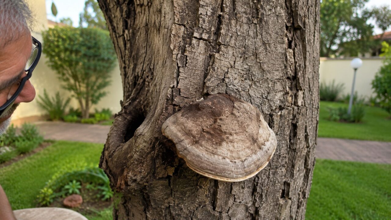 Um fungo visível no tronco pode ser apenas um sinal externo de alterações dentro da madeira