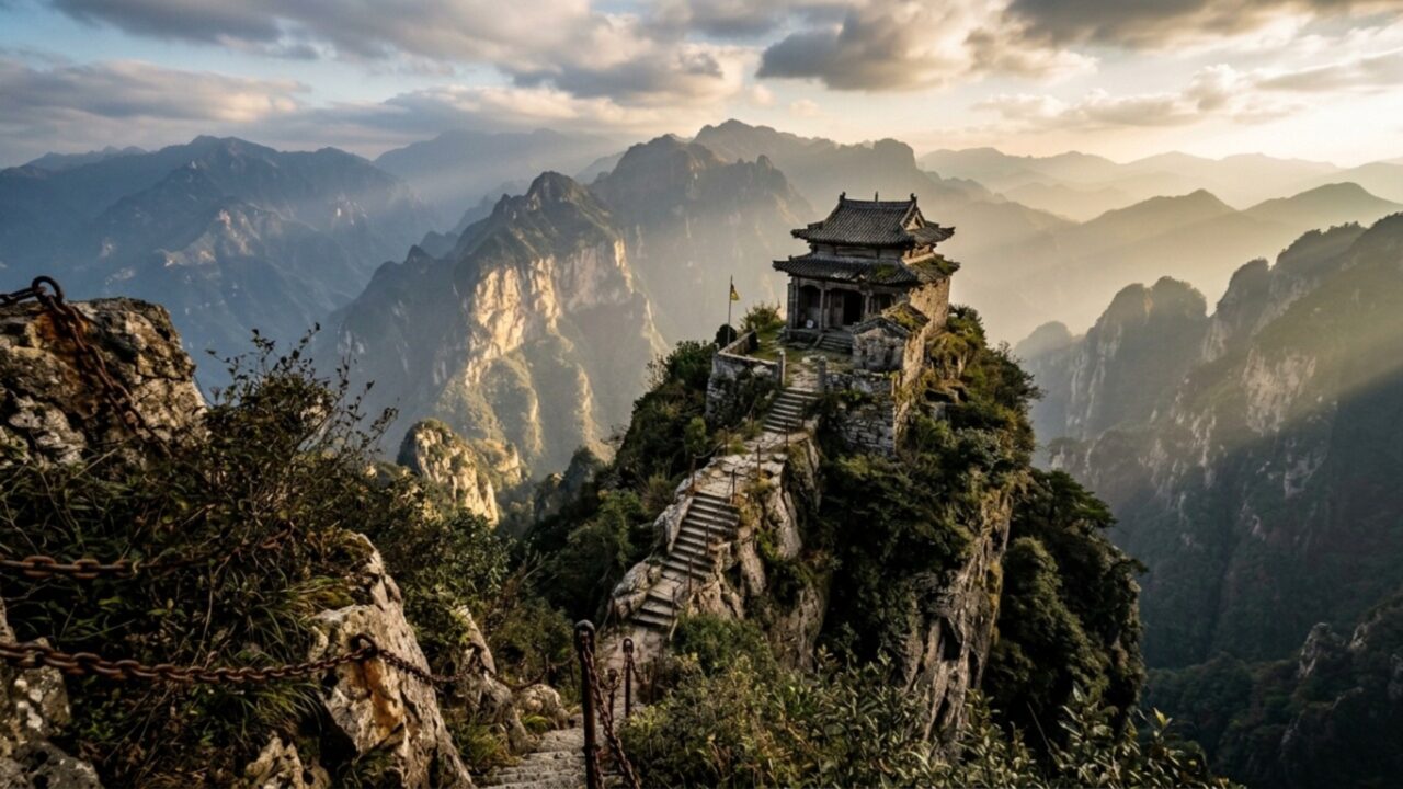 Casa isolada no alto de montanha chinesa intriga moradores e exige escalada perigosa para ser alcançada