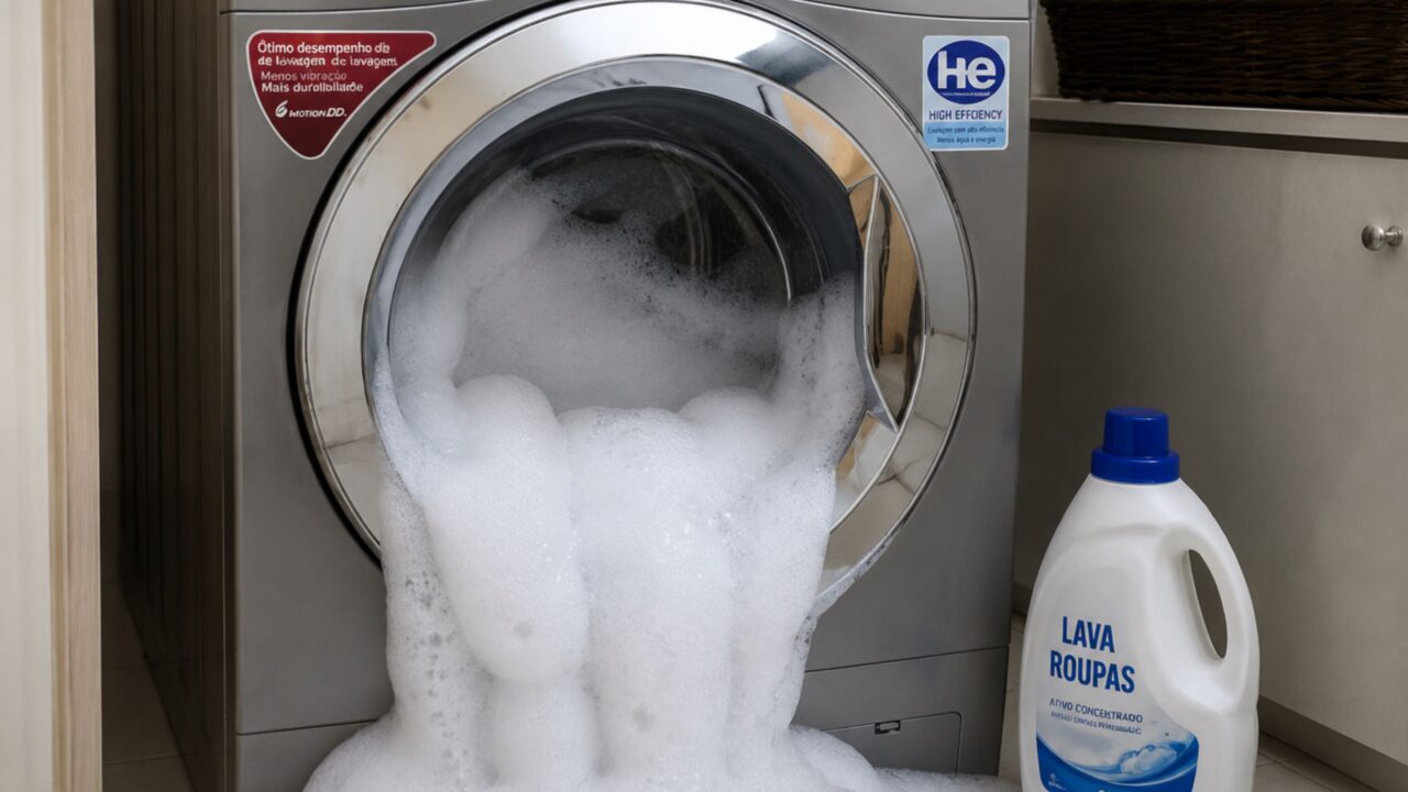 O que acontece se eu usar detergente comum em uma máquina de lavar de alta eficiência?