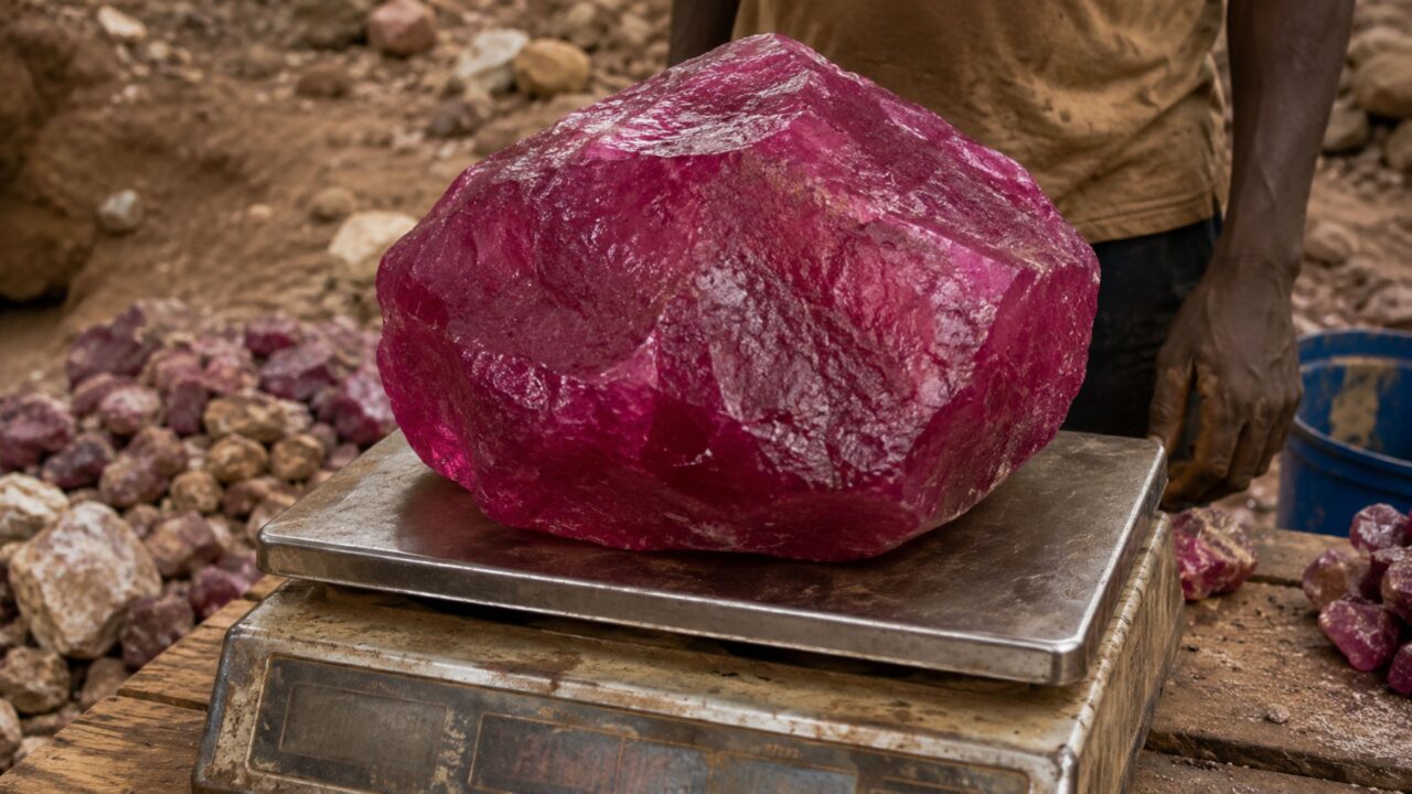 Com cerca de 2,2 kg, a pedra chama atenção pelo tamanho e pela origem histórica em Mogok.