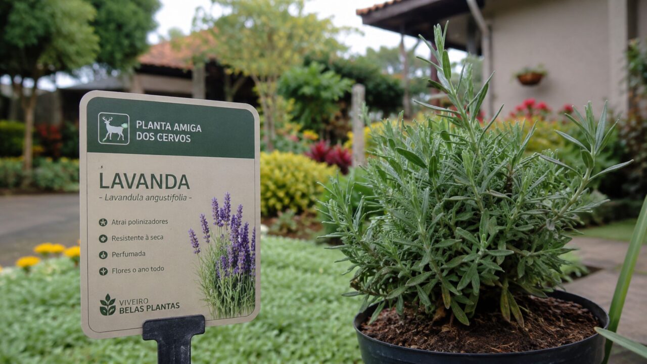 O símbolo de cervo indica plantas menos atraentes para animais herbívoros, mas não garante proteção total