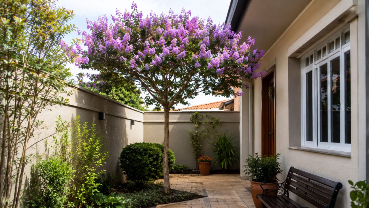 Com copa leve e floração marcante, o resedá protege o olhar sem pesar no paisagismo