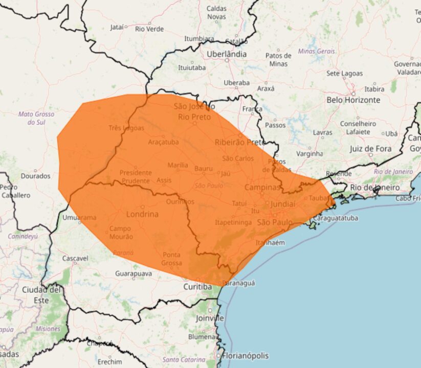 Alerta Inmet para o risco de tempestade brutal no Sul e Sudeste do Brasil nos dias 23 e 24
