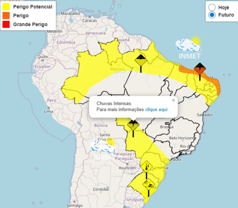 Alerta de chuva forte para região centro-sul do Brasil no dia 08