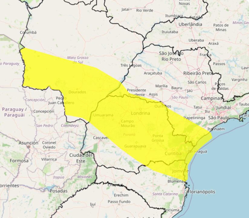 Alerta de fortes chuvas nesta 6°feira, 08, no Centro-Sul do Brasil