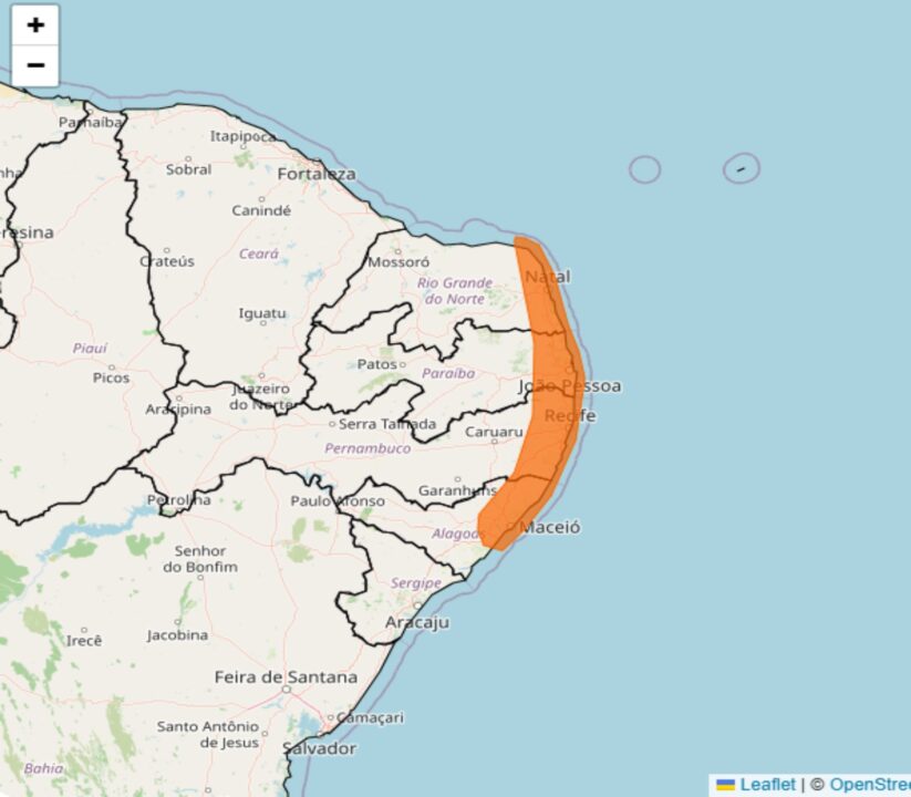 Alerta do Inmet de fortes chuvas nesta 3°feira, 04, na região Nordeste