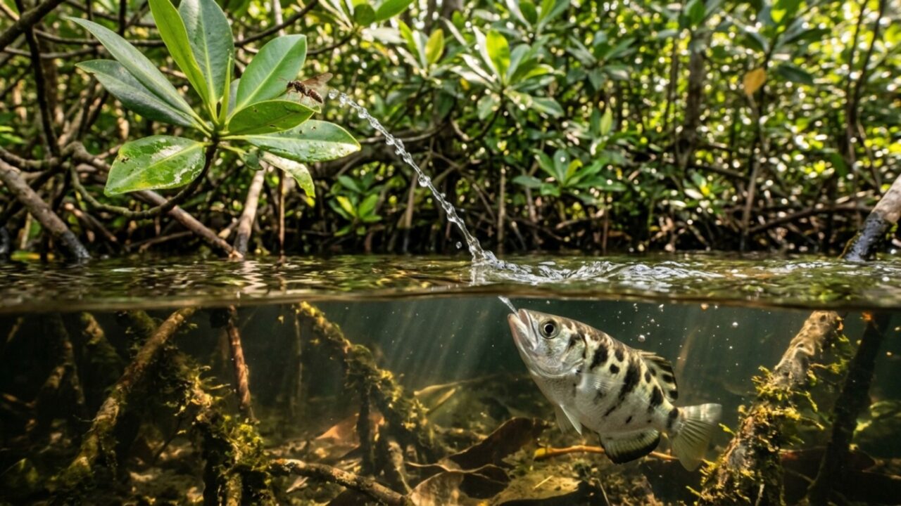 O peixe de água doce que atira jatos de água como flechas e derruba presas a metros de distância com precisão cirúrgica