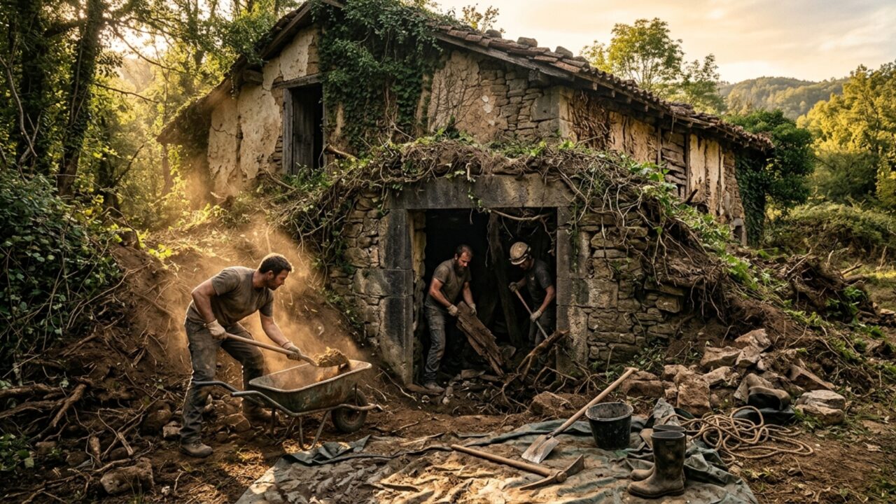 Casa enterrada por 7 décadas é descoberta por 3 homens e o antes e depois impressiona