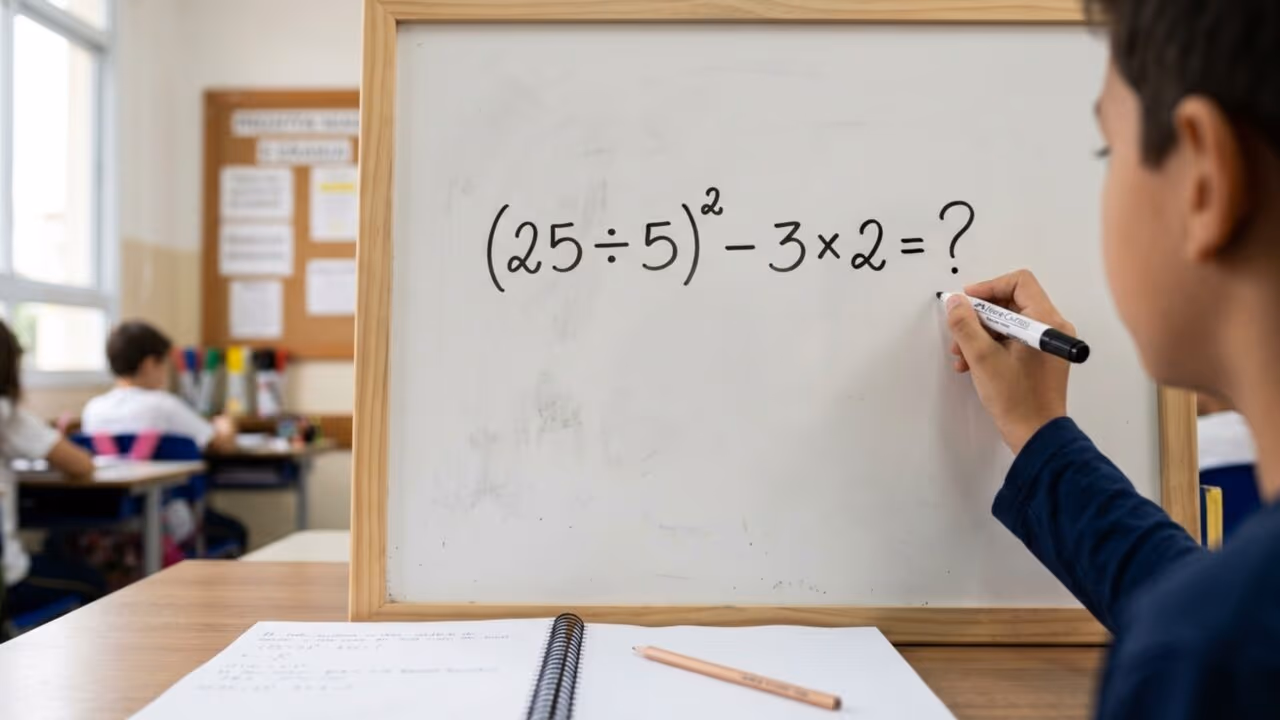Quem acerta de primeira a expressão (25 ÷ 5)² – 3 × 2 certamente domina a matemática