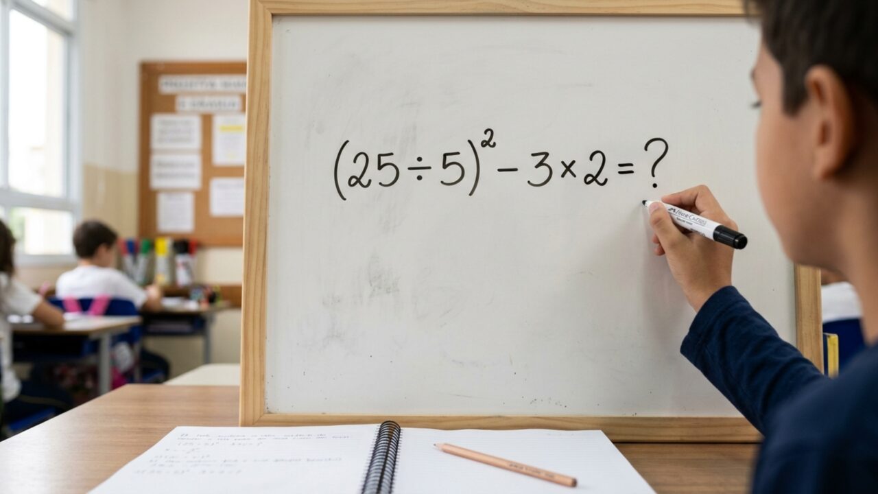Quem acerta de primeira a expressão (25 ÷ 5)² – 3 × 2 certamente domina a matemática