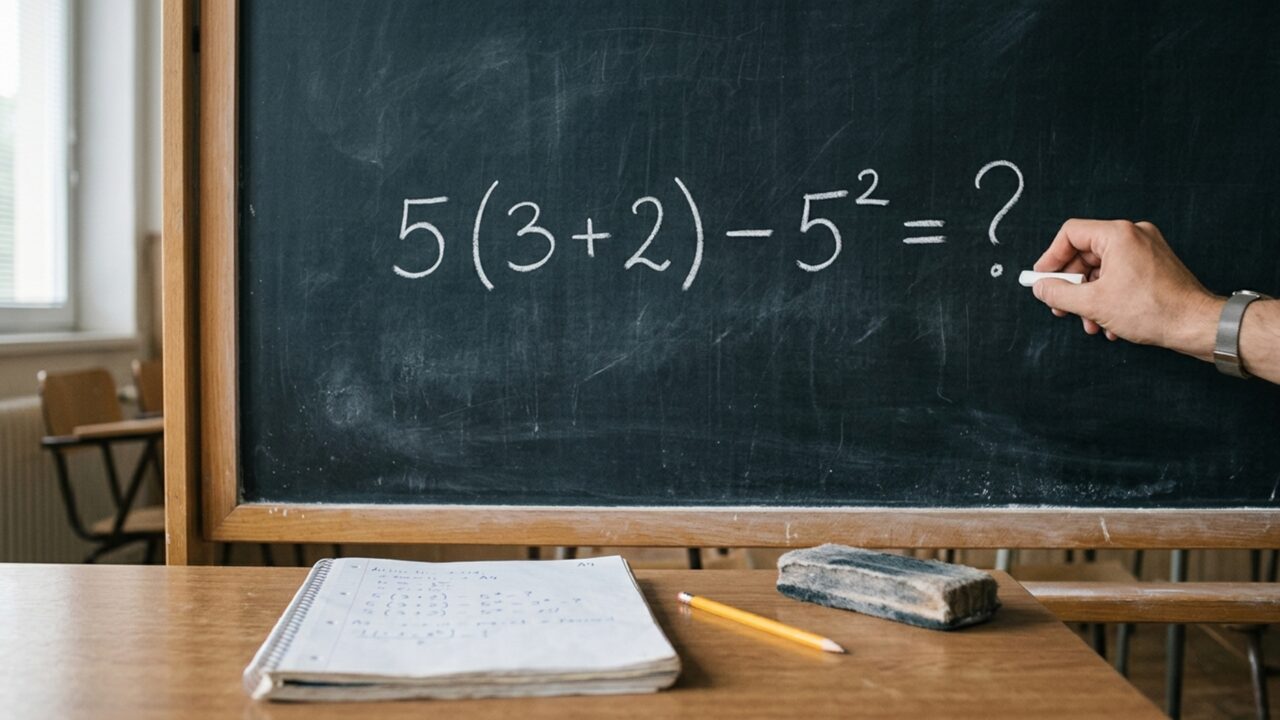 Você acha que consegue encontrar o verdadeiro resultado de 5 (3 + 2) – 5²?