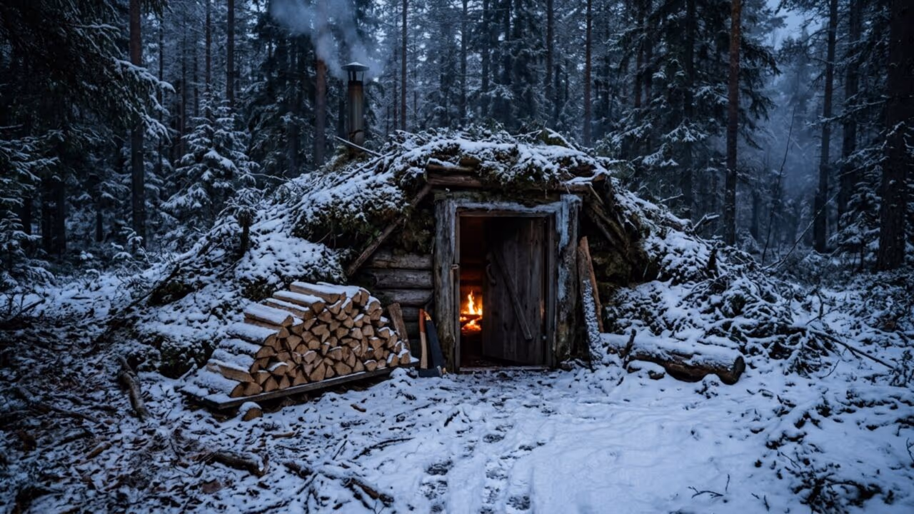 Homem construiu um bunker subterrâneo aquecido no meio da floresta usando terra, madeira e fogo e transformou técnicas primitivas de sobrevivência em um refúgio camuflado longe da infraestrutura moderna