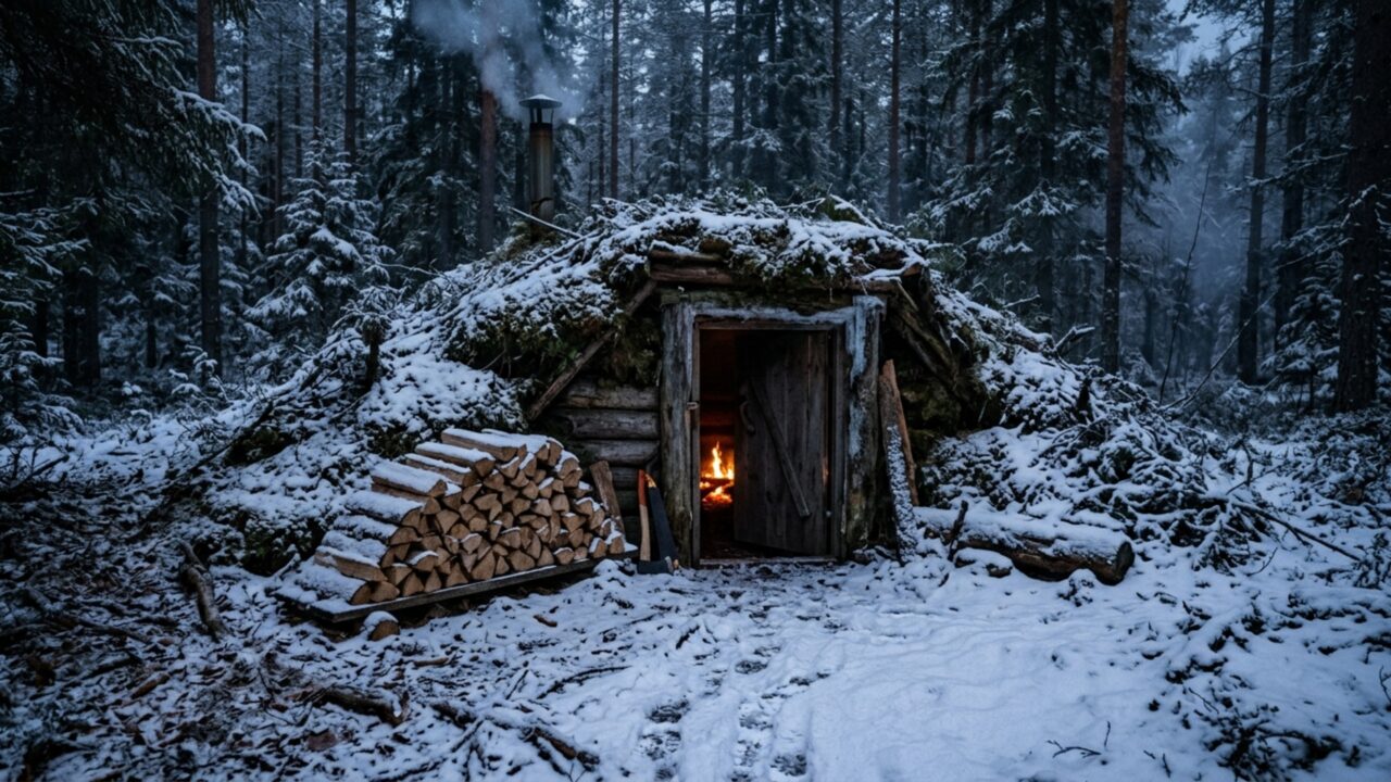 Homem construiu um bunker subterrâneo aquecido no meio da floresta usando terra, madeira e fogo e transformou técnicas primitivas de sobrevivência em um refúgio camuflado longe da infraestrutura moderna