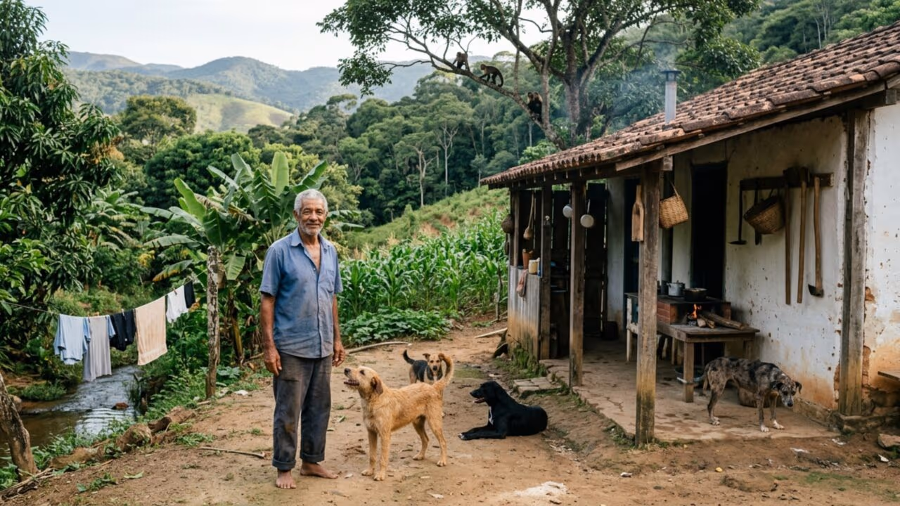 Lázaro vive isolado a 20 anos em um sítio sem energia elétrica produzindo sua própria comida, convivendo com macacos e cobras cascavel no interior de Minas
