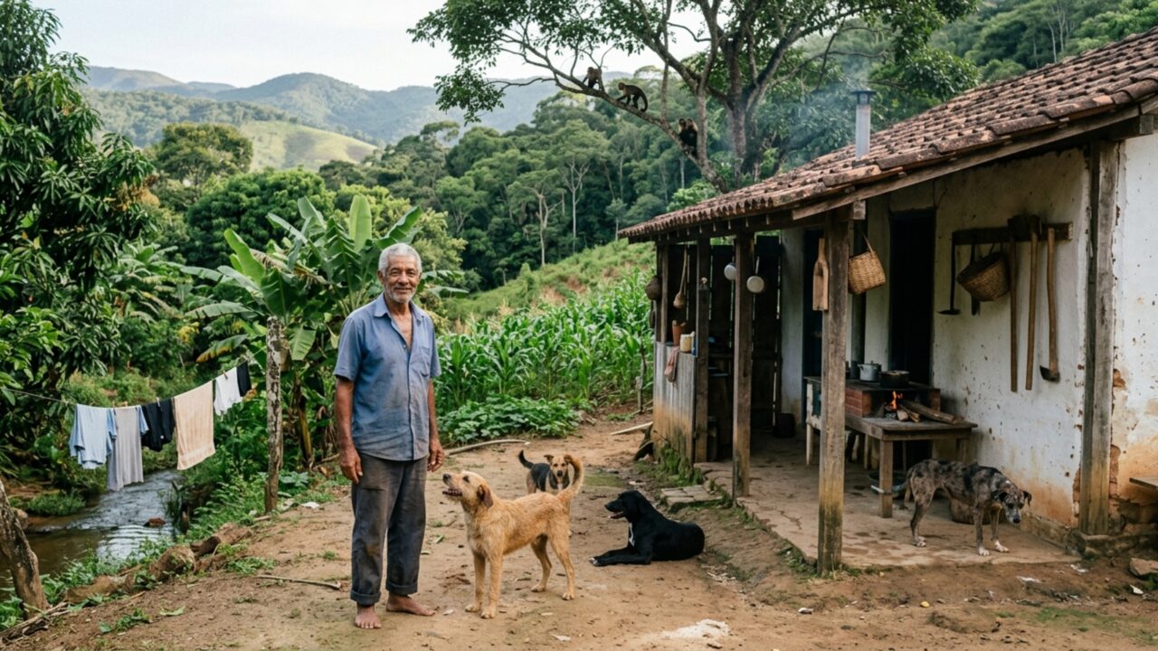 Lázaro vive isolado a 20 anos em um sítio sem energia elétrica produzindo sua própria comida, convivendo com macacos e cobras cascavel no interior de Minas