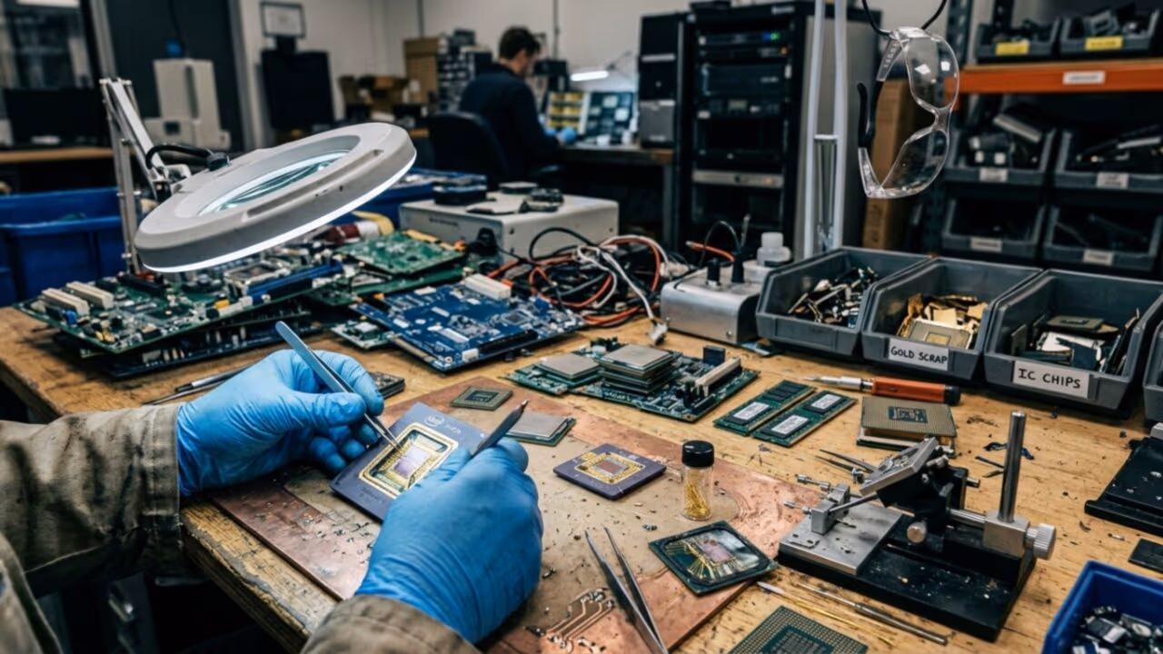 O processo químico fascinante de 35 minutos para extrair ouro puro de antigos processadores e sucatas de computador