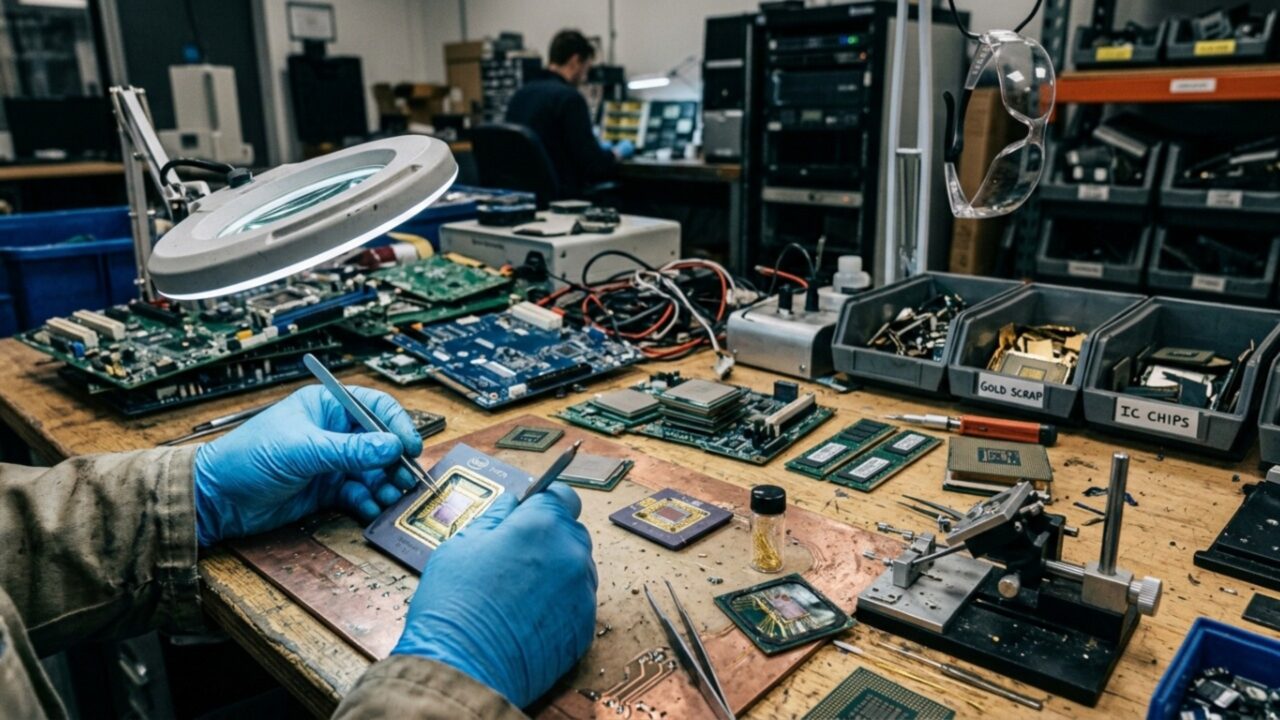 O processo químico fascinante de 35 minutos para extrair ouro puro de antigos processadores e sucatas de computador