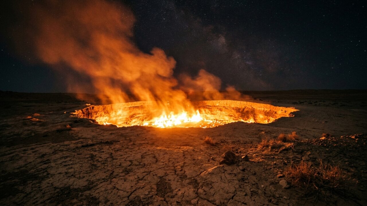 As “Portas do Inferno”: a cratera de gás no Turcomenistão que arde sem parar há mais de 50 anos
